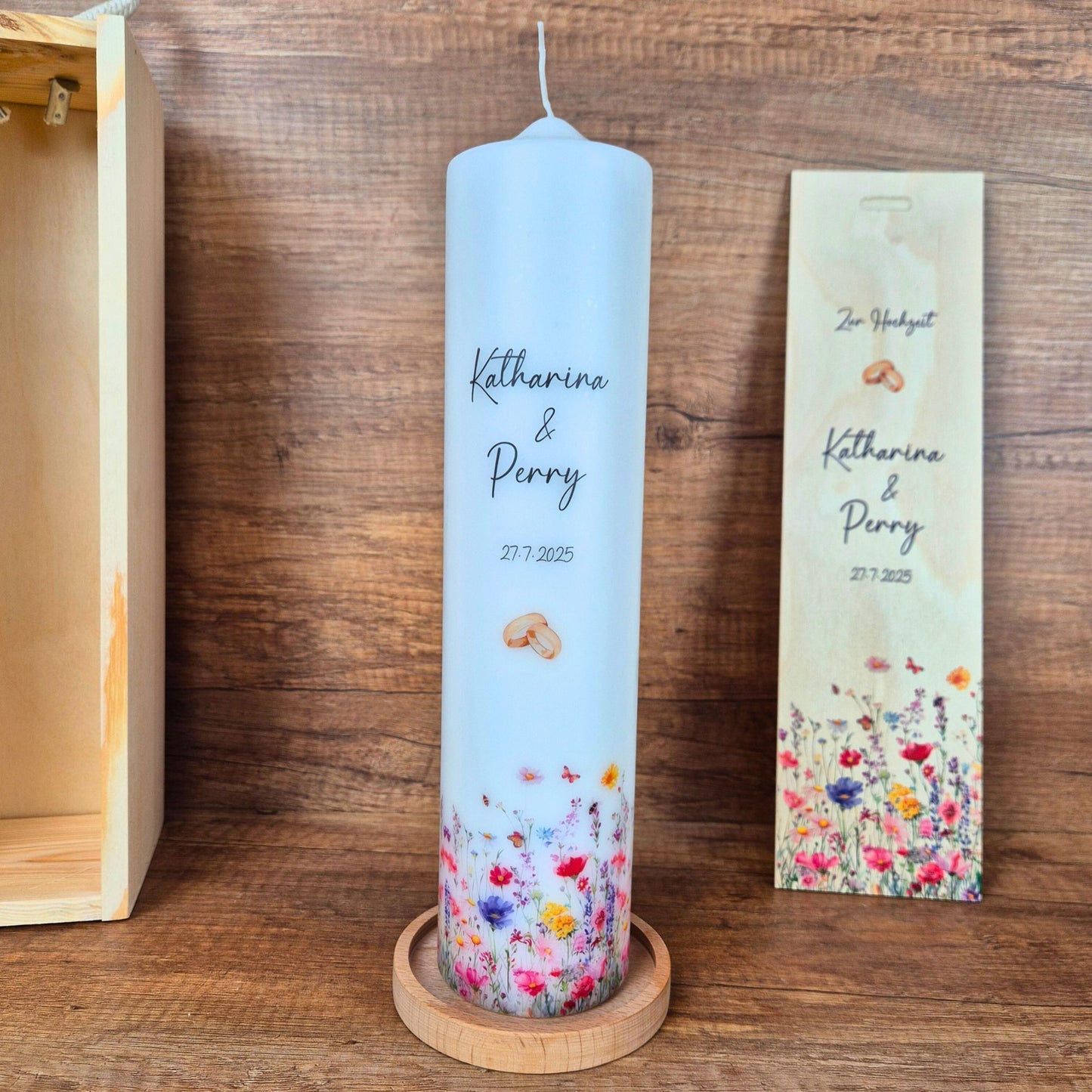 Hochzeitskerze | Wildblumen | Rundumdruck | 20-30 cm Höhe | Trauung | Personalisierte Kerze | Hochzeitsgeschenk personalisiert