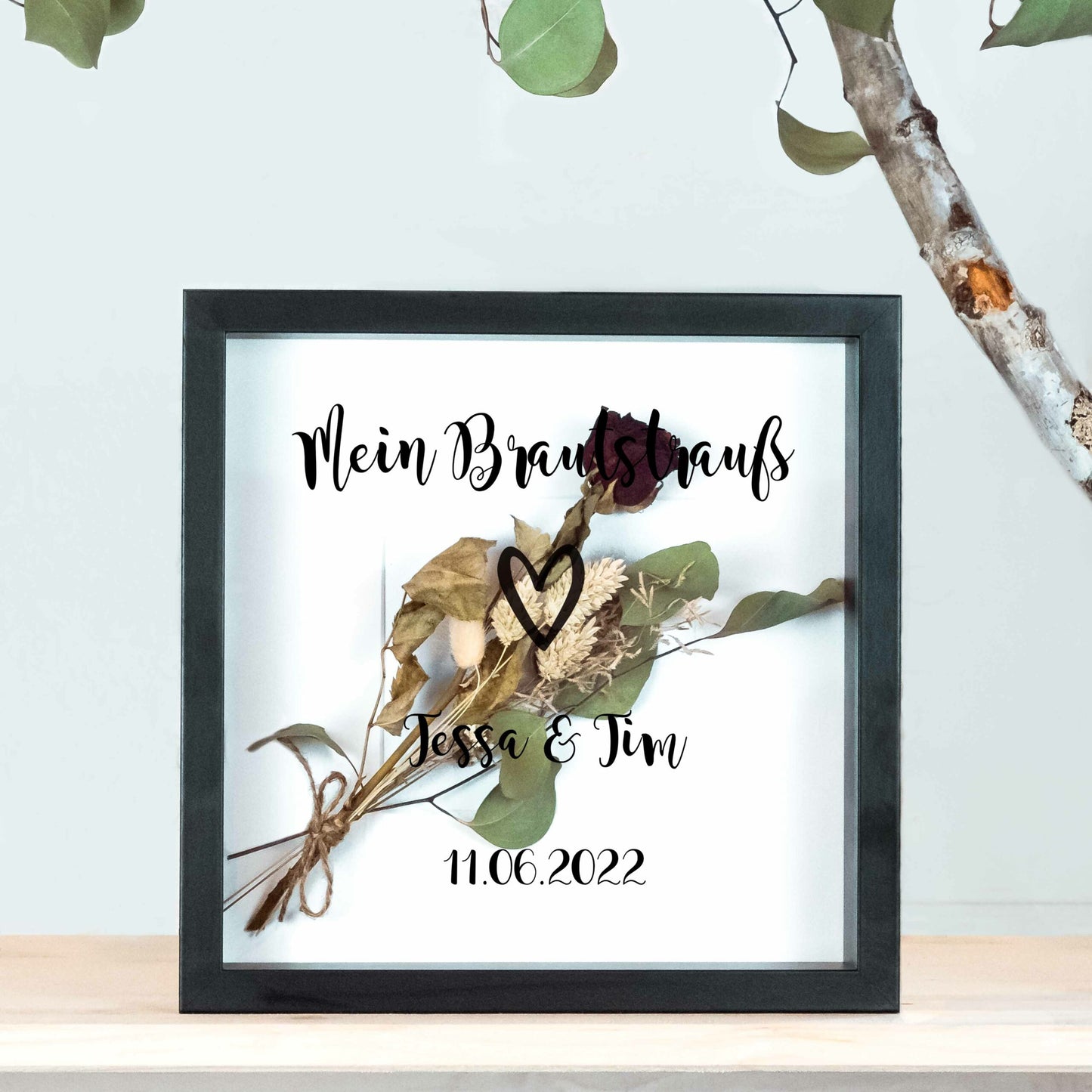 Brautstraußrahmen | Schlicht | Personalisiert | Hochzeit | Blumen | Dried Flower | Erinnerung | Deko | Wanddeko
