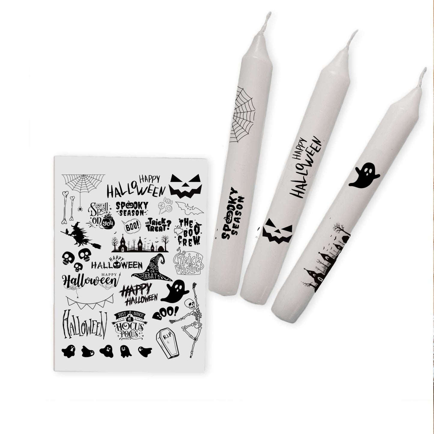 Kerzentattoos Halloween Monochrom | Kerzenfolie | Bastelset für Kerzen | Herbst | Geschenk | Basteln | Kerzensticker