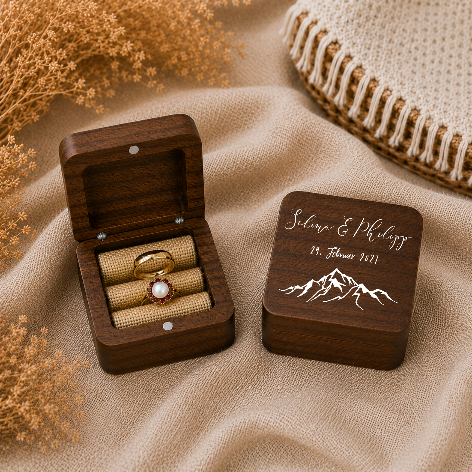 Ringbox Berge | Ringschatulle Hochzeit | Personalisierte Ringkiste | Mr & Ms l Standesamt