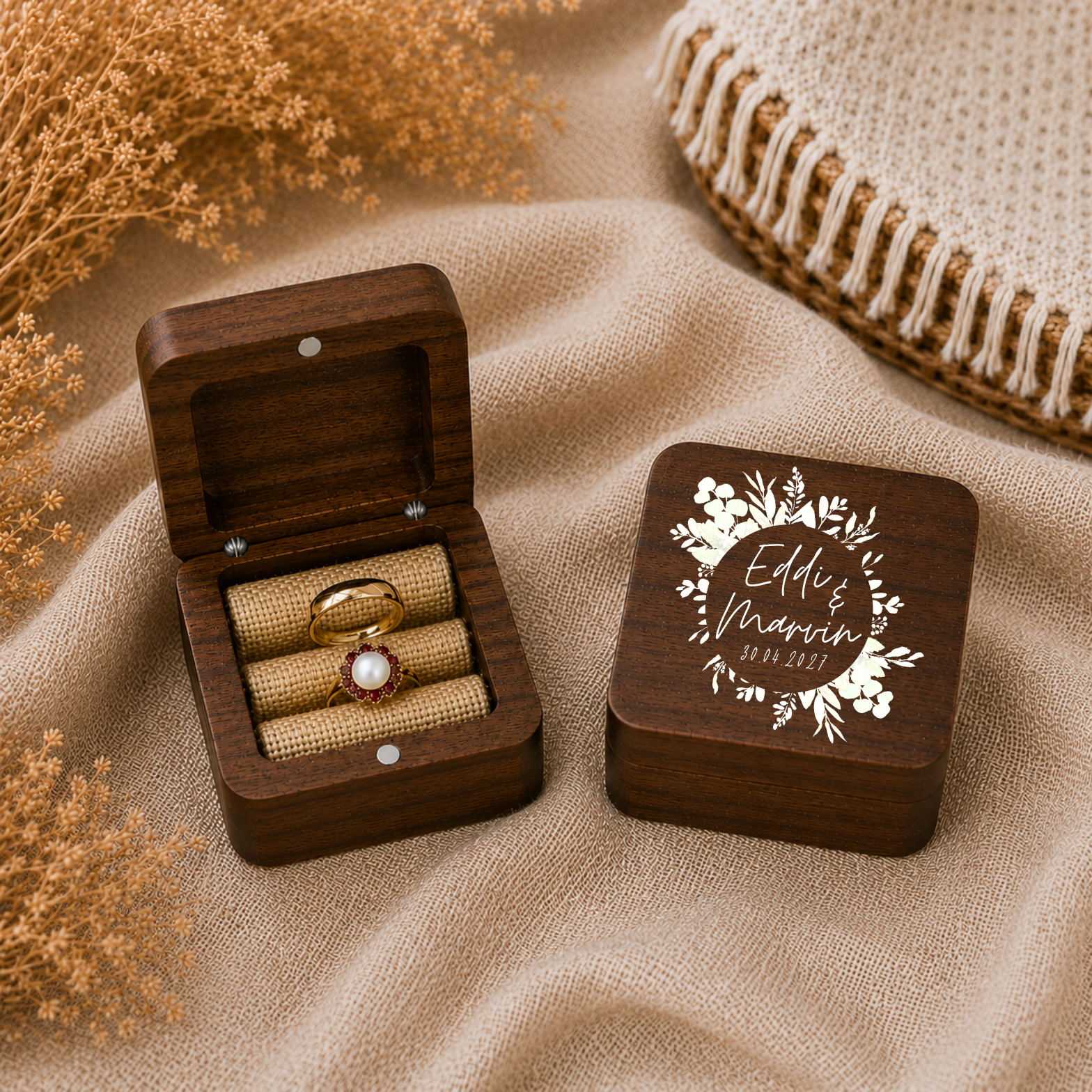 Ringbox Kreis | Ringschatulle Hochzeit | Personalisierte Ringkiste | Mr & Ms l Standesamt