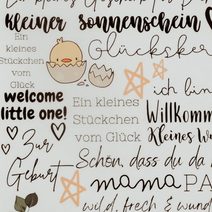 Kerzentattoos Geburt Ei | Kerzenfolie | Bastelset für Kerzen Thema Geburt | Baby | Geschenk | Basteln | Sprüche | Kerzensticker