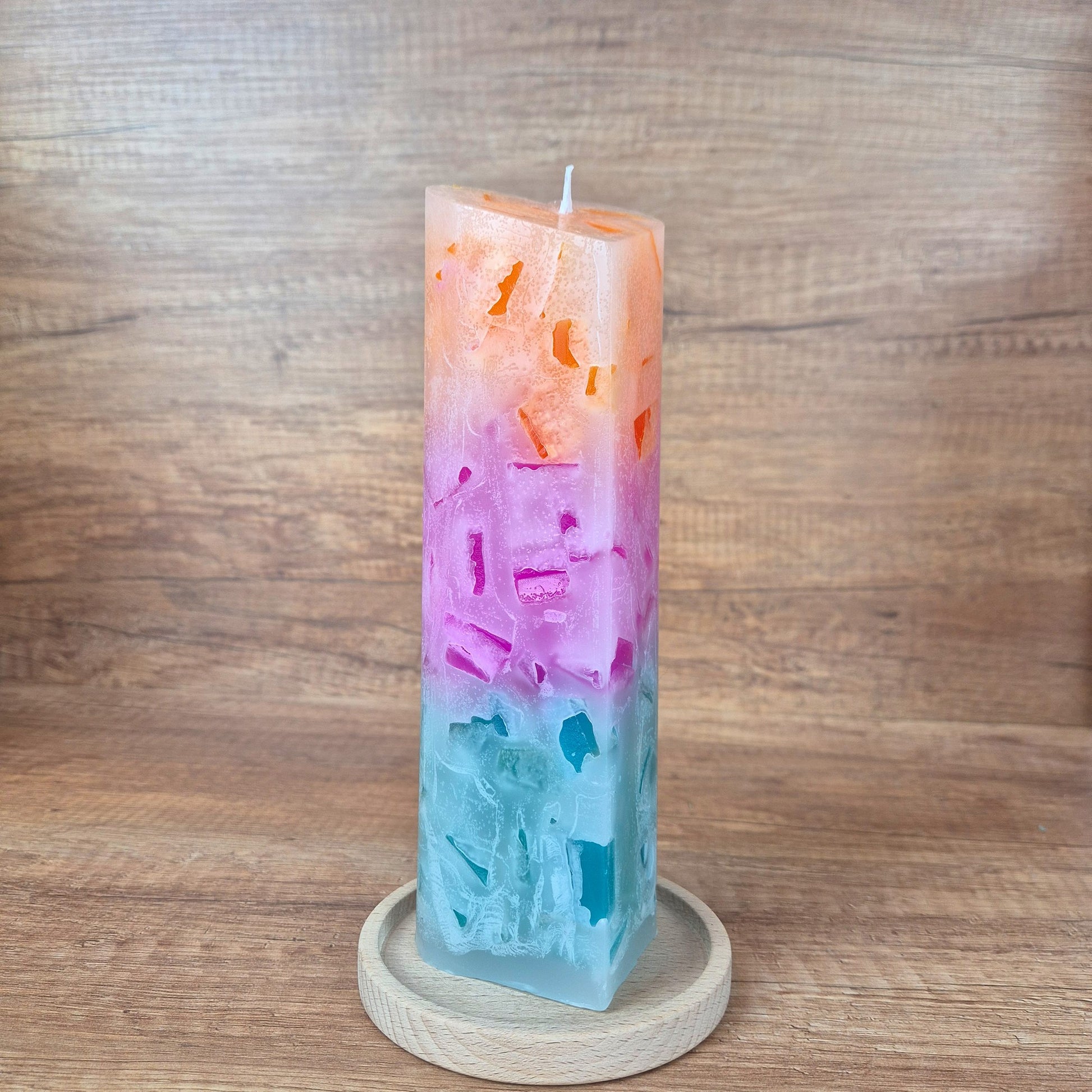 Herzkerze mit Farbverlauf | Geschenk für Mama | Handgemacht in Dresden | Muttertagsgeschenk | Bunte Kerze Pastell | inkl. Holzanhänger mit Gravur