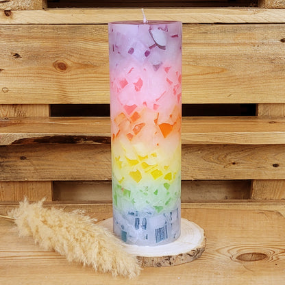 XXL Kerze Regenbogen | Große Stumpenkerze Bunt | Handgemachtes Geschenk zum Geburtstag