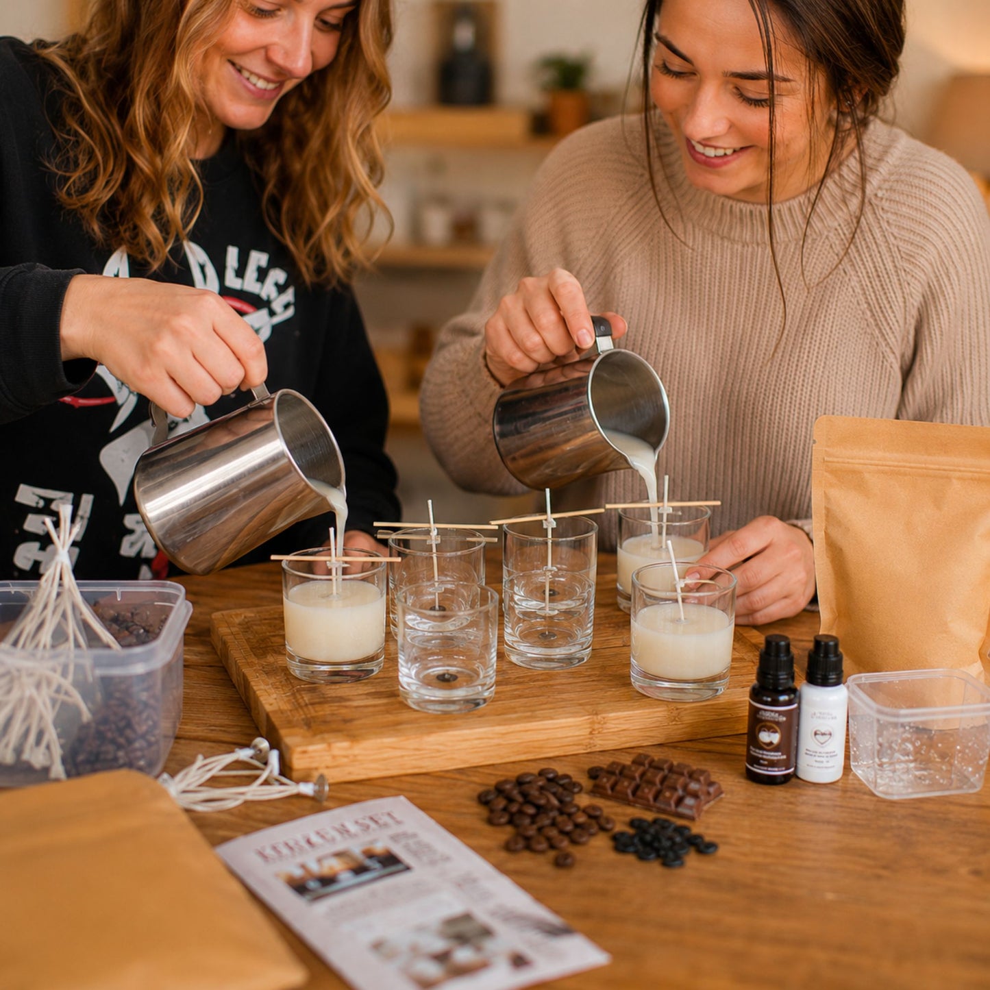 2_Frauen_stellen_Kaffee_Kerzen_her
