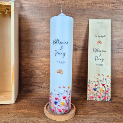 Hochzeitskerze | Wildblumen | Rundumdruck | 20-30 cm Höhe | Trauung | Personalisierte Kerze | Hochzeitsgeschenk personalisiert