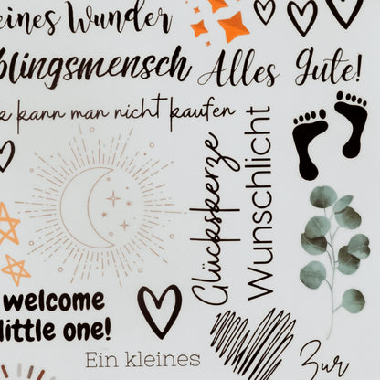 Kerzentattoos Geburt Sterne | Kerzenfolie | Bastelset für Kerzen Thema Geburt | Baby | Geschenk | Basteln  |  Sprüche | Kerzensticker