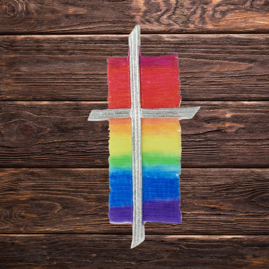 Buntes Wachsdekor Kreuz Regenbogen