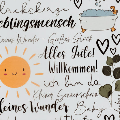 Kerzentattoos Geburt Sonne | Kerzenfolie | Bastelset für Kerzen Thema Geburt | Baby | Geschenk | Basteln | Sprüche | Kerzensticker