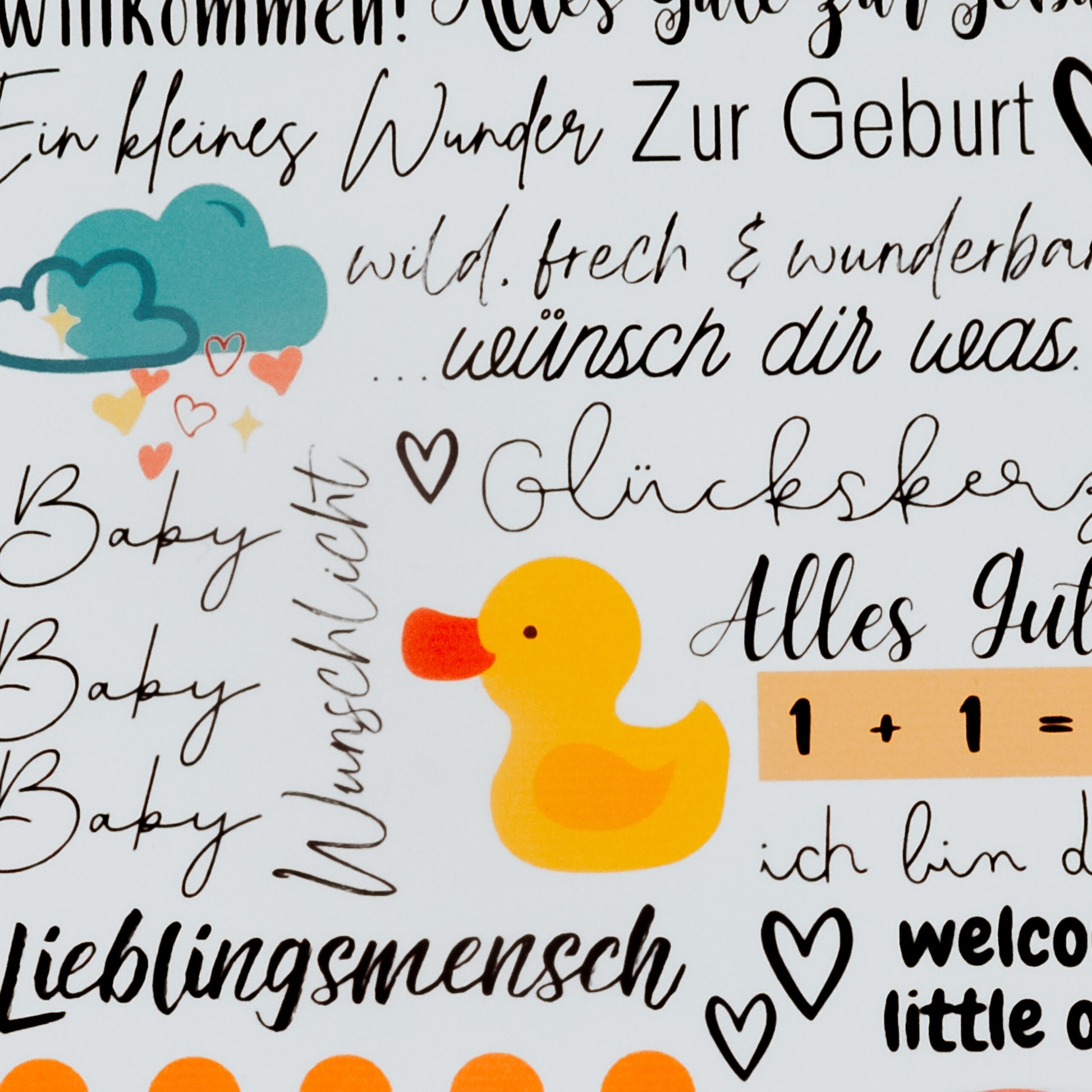 Kerzentattoos Geburt Ente | Kerzenfolie | Bastelset für Kerzen Thema Geburt | Baby | Geschenk | Basteln  |  Sprüche | Kerzensticker