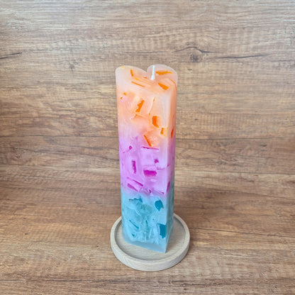Herzkerze mit Farbverlauf | Geschenk für Mama | Handgemacht in Dresden | Muttertagsgeschenk | Bunte Kerze Pastell | inkl. Holzanhänger mit Gravur