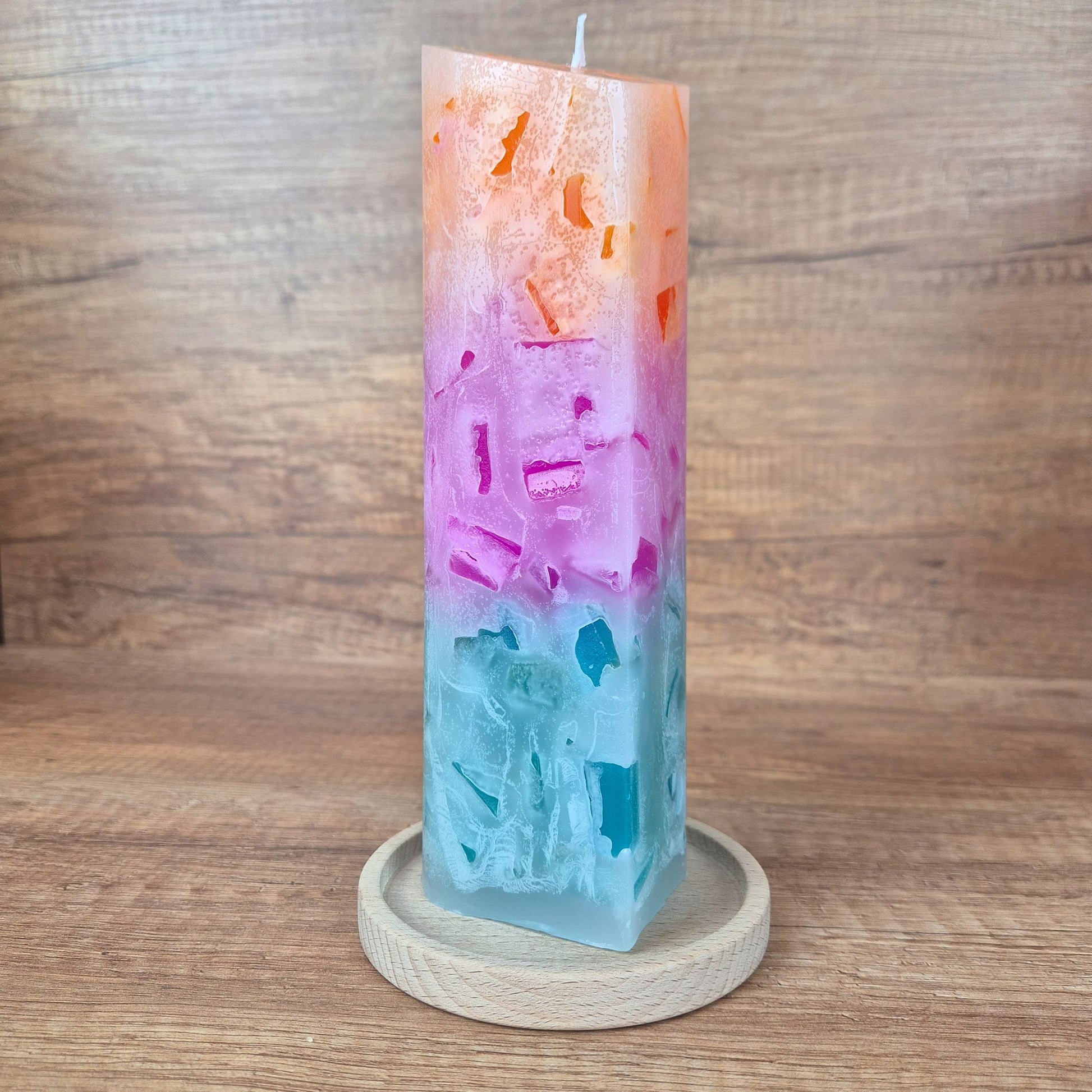 Herzkerze mit Farbverlauf | Geschenk für Mama | Handgemacht in Dresden | Muttertagsgeschenk | Bunte Kerze Pastell | inkl. Holzanhänger mit Gravur