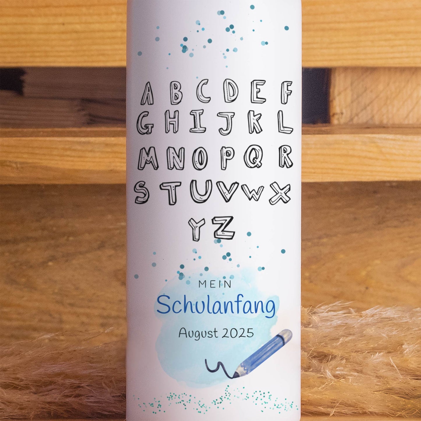 Schulanfangskerze Alphabet Schwarz-Weiß | Personalisierte Kerze zur Einschulung | 15–30 cm | Modernes ABC-Design mit Name & Datum