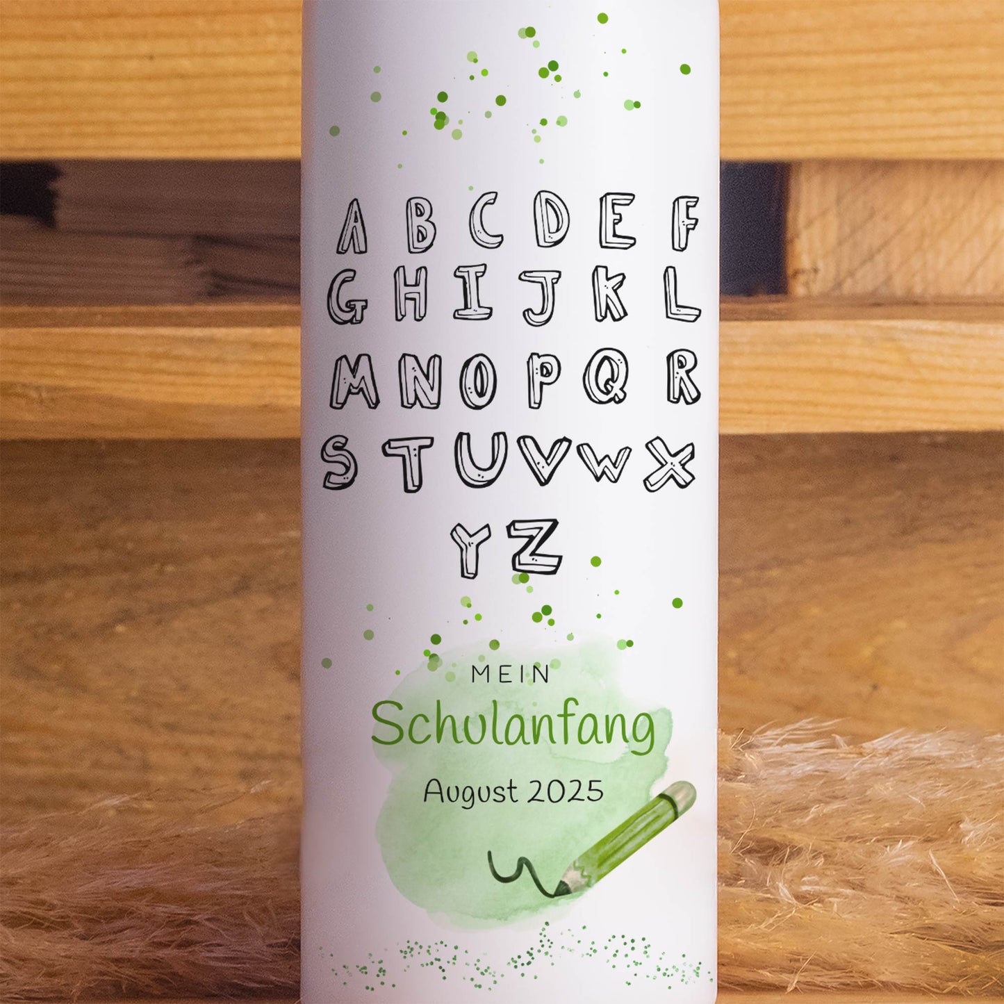 Schulanfangskerze Alphabet Schwarz-Weiß | Personalisierte Kerze zur Einschulung | 15–30 cm | Modernes ABC-Design mit Name & Datum