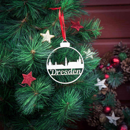 Weihnachtskugel aus Holz" ∅ 10 cm | Weihnachtsbaum Schmuck | Dresden Skyline | Weihnachtsdeko |  Christbaum