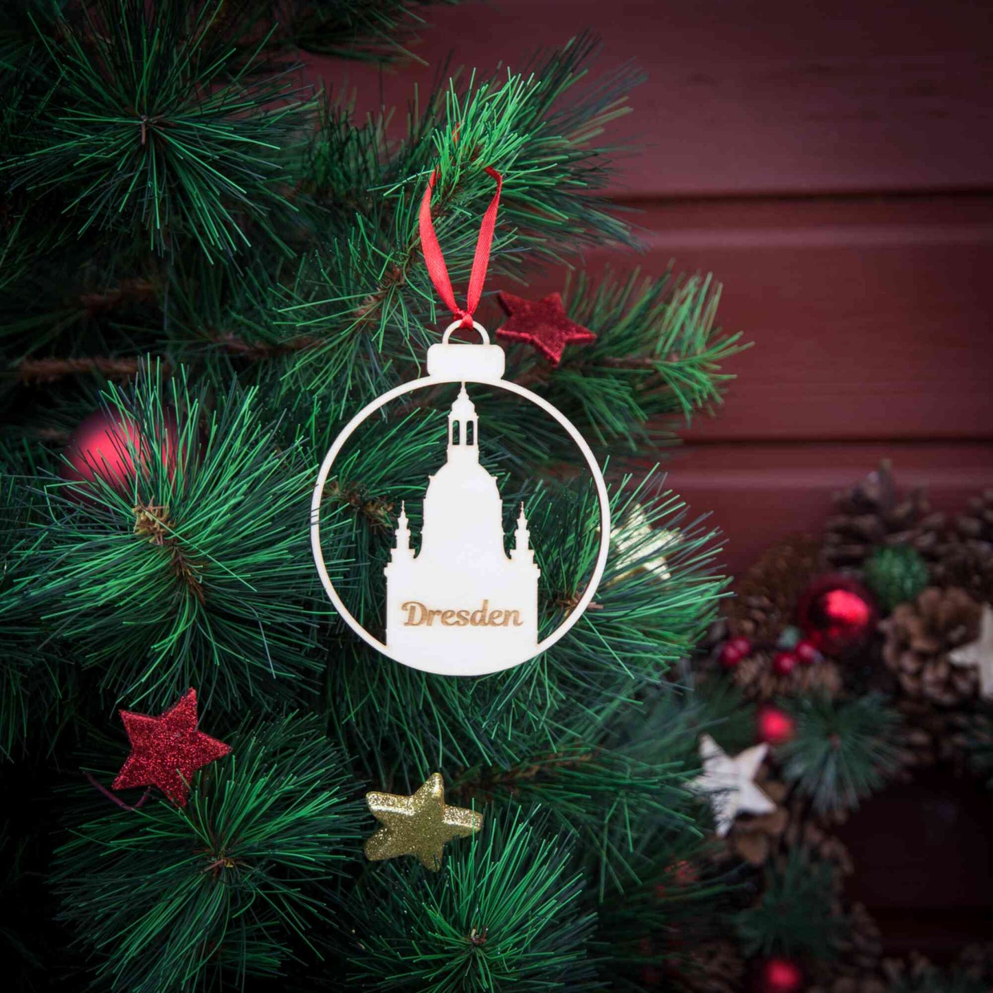 Weihnachtskugel aus Holz" ∅ 10 cm | Weihnachtsbaum Schmuck | Dresden Frauenkirche | Weihnachtsdeko |  Christbaum