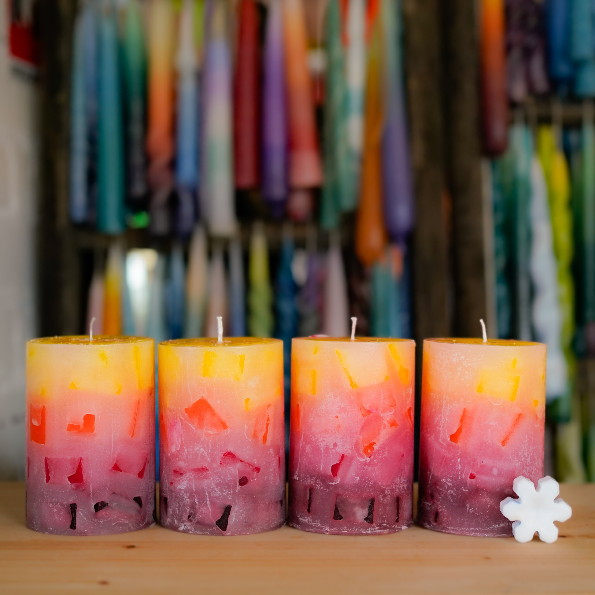 Adventskerzen gelb orange rot Set