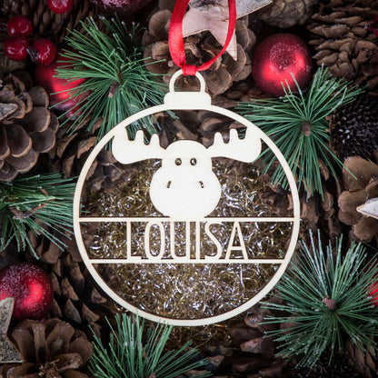 Weihnachtskugel aus Holz personalisiert mit Namen "Elch" ∅ 10 cm | Weihnachtsbaum Schmuck | Weihnachtsdeko | Christbaum