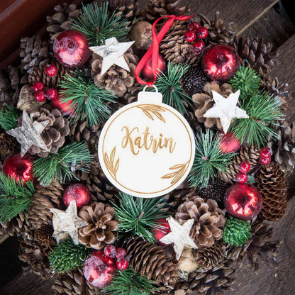 Weihnachtskugel aus Holz personalisiert mit Namen "Kugel Ranke" ∅ 10 cm | Weihnachtsbaum Schmuck | Weihnachtsdeko |  Christbaum