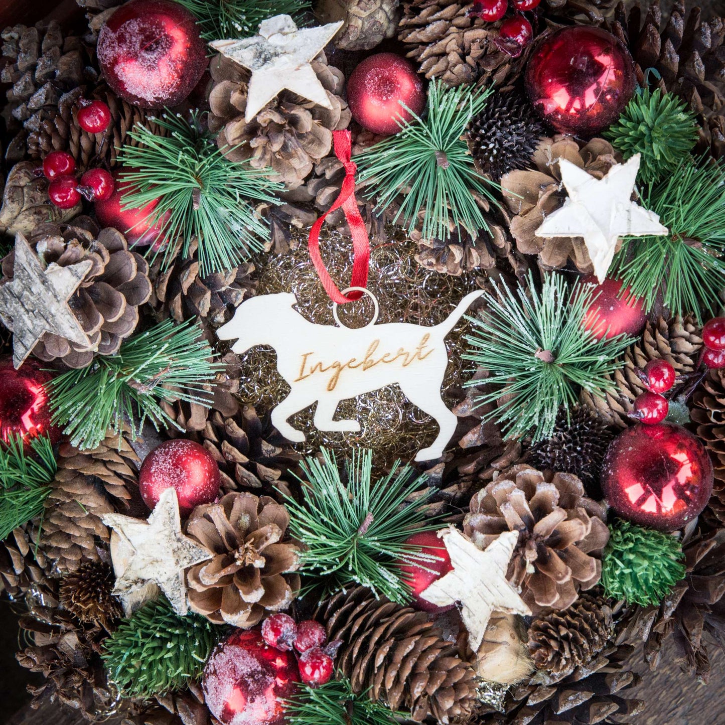 Weihnachtsbaumschmuck aus Holz personalisiert mit Namen "Hund" 10 cm | Weihnachtsdeko | Christbaum