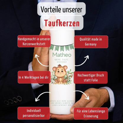 Taufkerze | Affe | 15-30 cm Höhe | Personalisiert