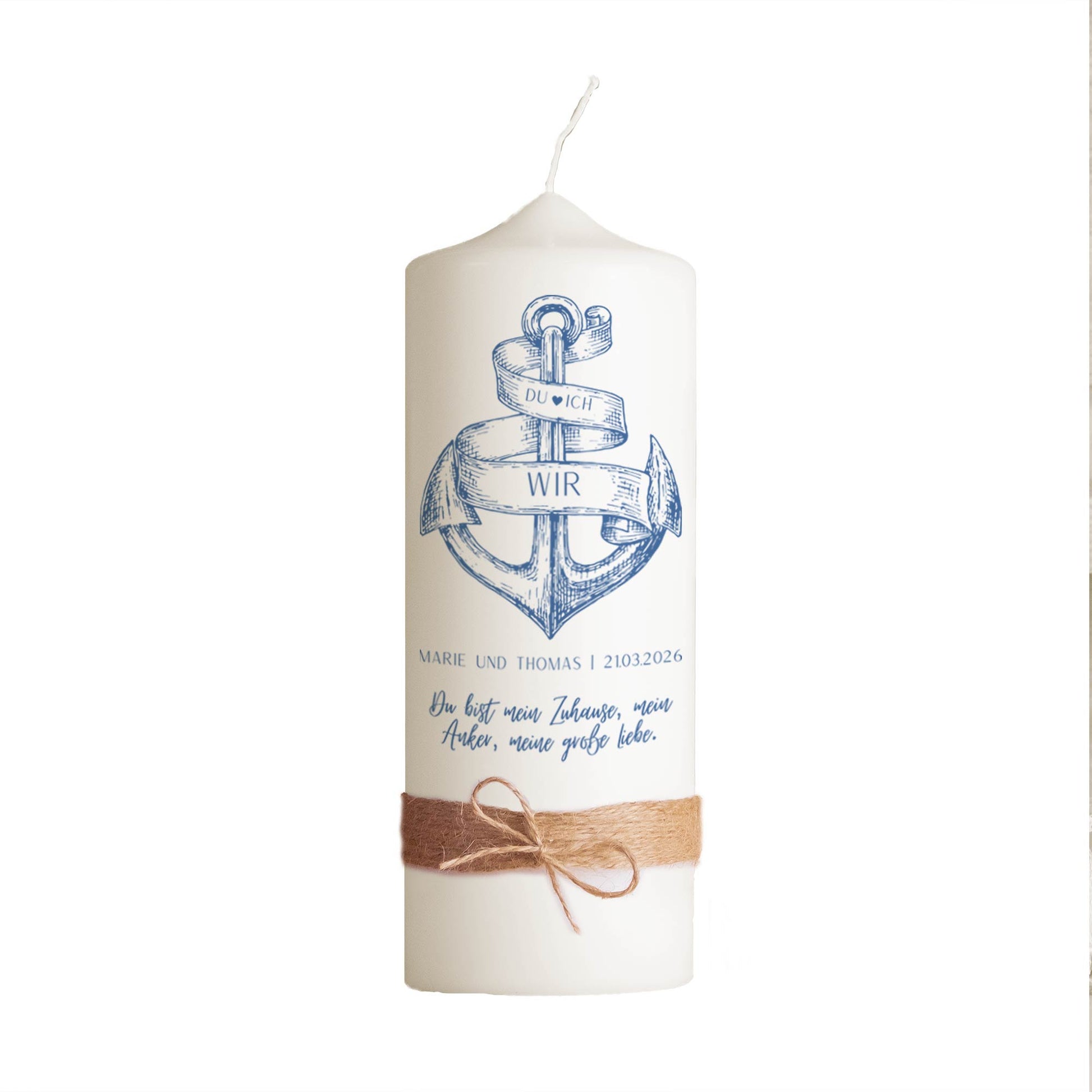 Hochzeitskerze | Anker | Personalisierte maritime Traukerze mit Wunschtext & Verzierung