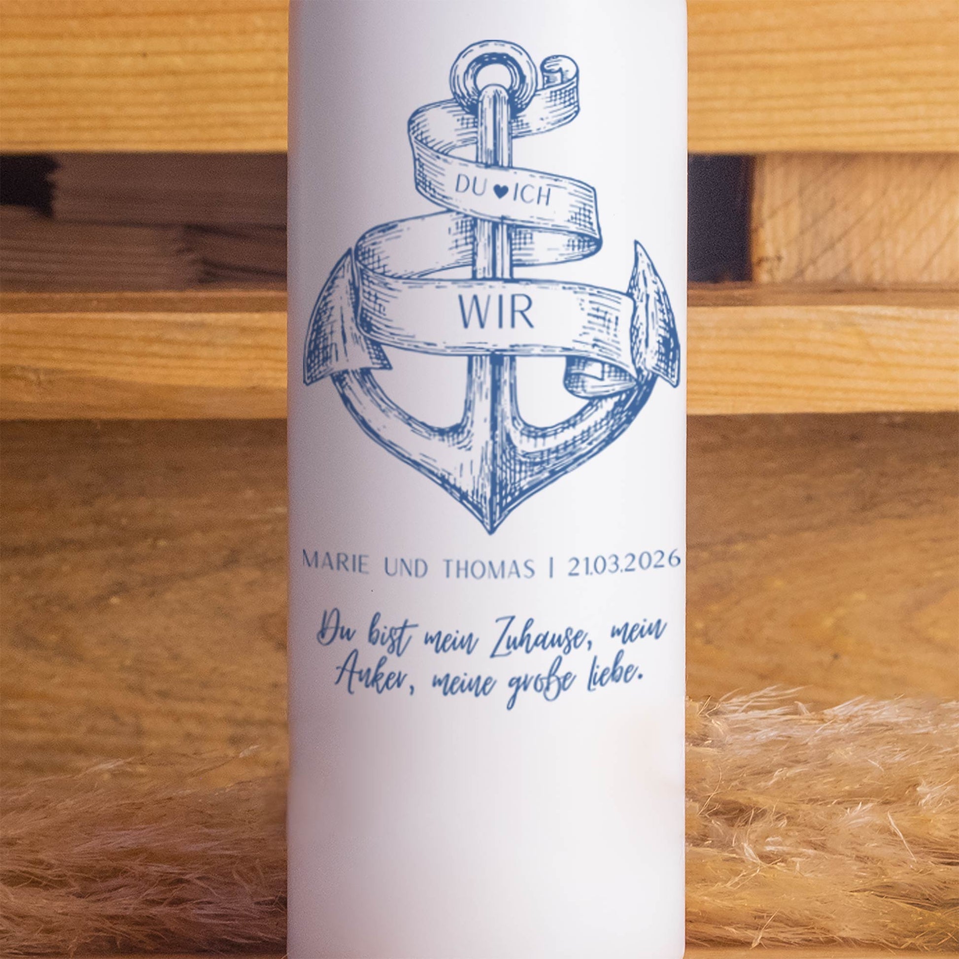 Hochzeitskerze | Anker | Personalisierte maritime Traukerze mit Wunschtext & Verzierung