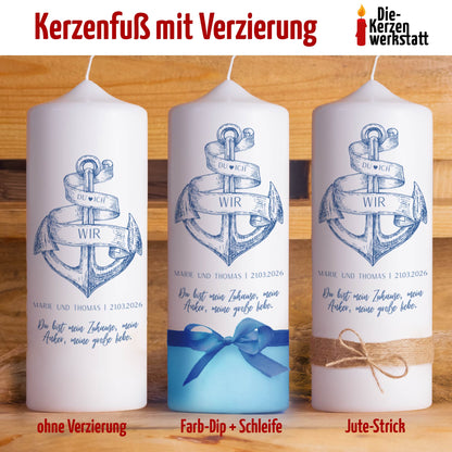Hochzeitskerze | Anker | Personalisierte maritime Traukerze mit Wunschtext & Verzierung