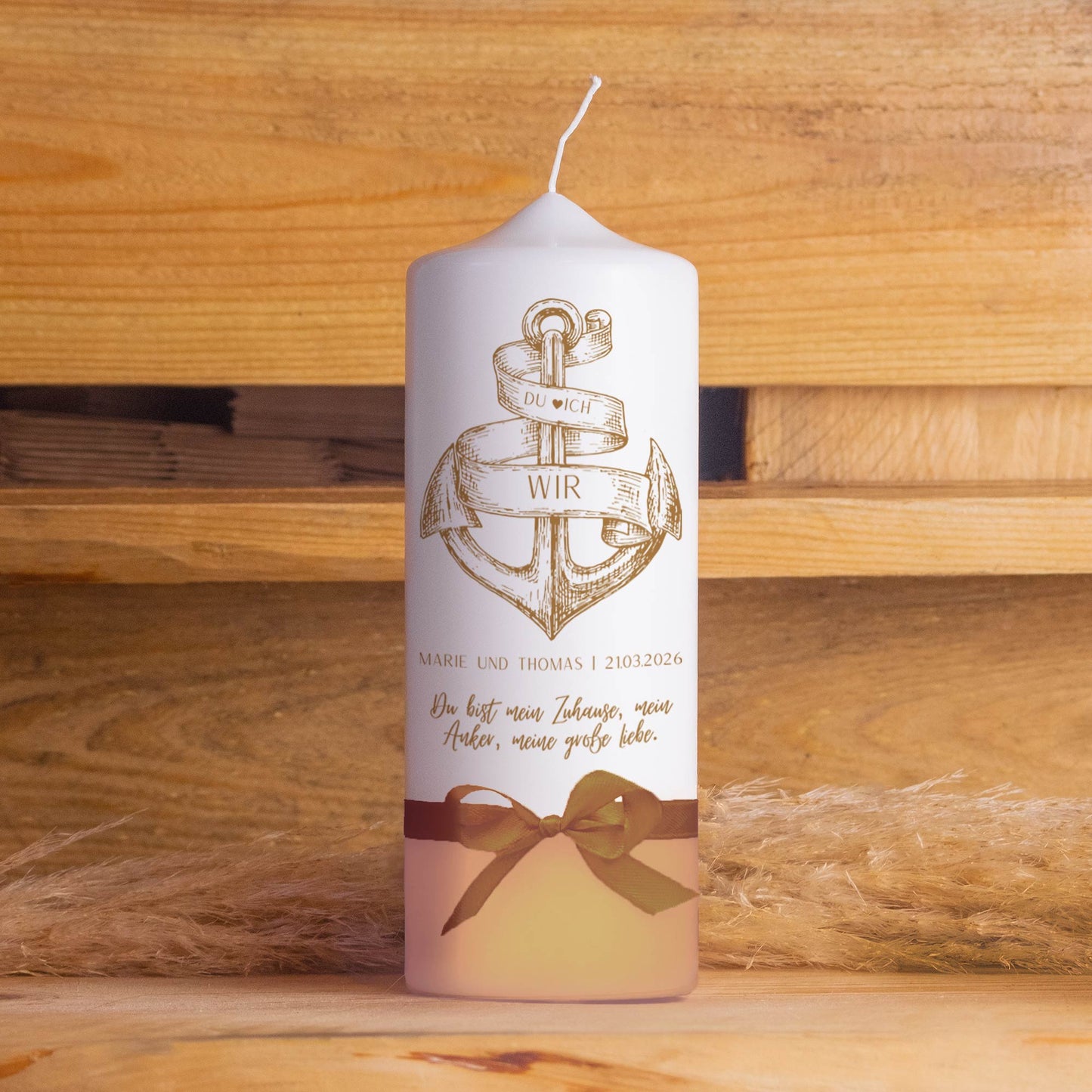 Hochzeitskerze | Anker | Personalisierte maritime Traukerze mit Wunschtext & Verzierung