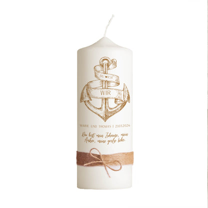 Hochzeitskerze | Anker | Personalisierte maritime Traukerze mit Wunschtext & Verzierung