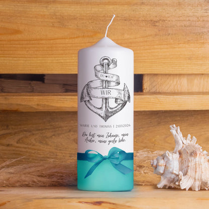 Hochzeitskerze | Anker | Personalisierte maritime Traukerze mit Wunschtext & Verzierung