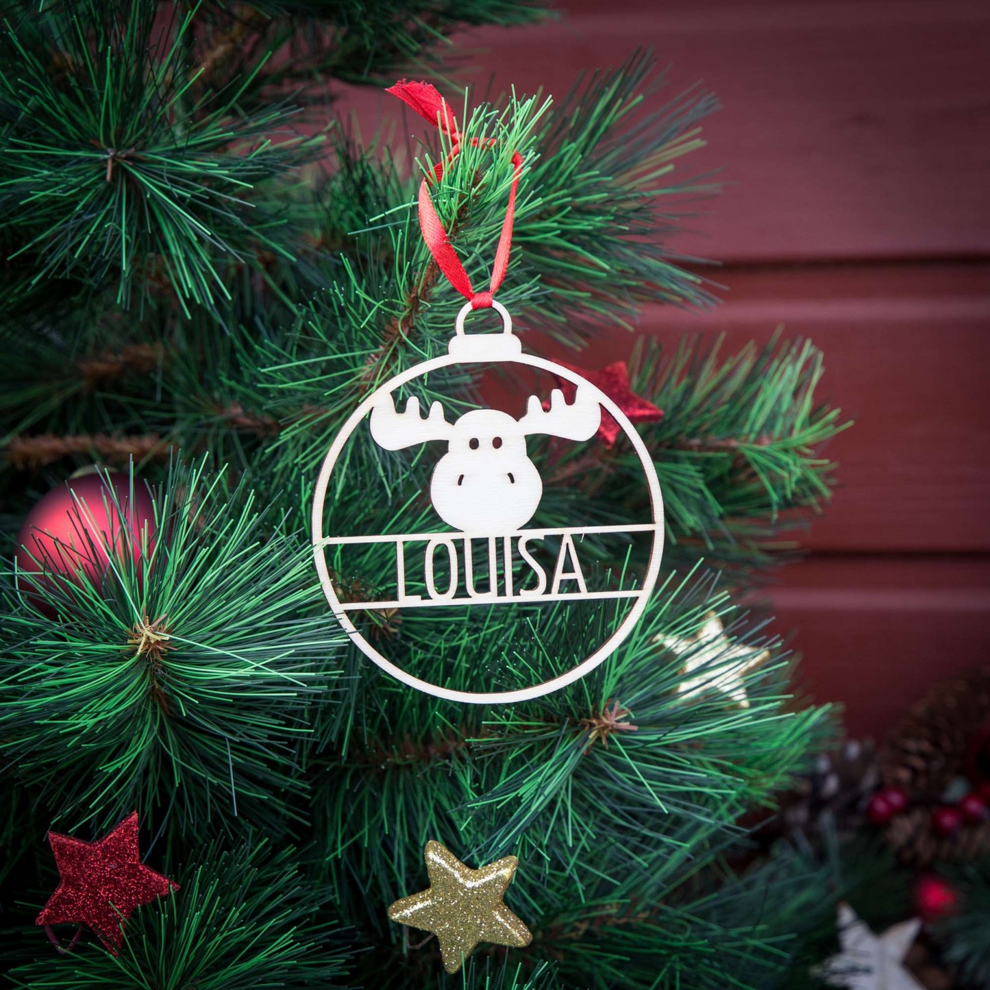 Weihnachtskugel aus Holz personalisiert mit Namen "Elch" ∅ 10 cm | Weihnachtsbaum Schmuck | Weihnachtsdeko | Christbaum