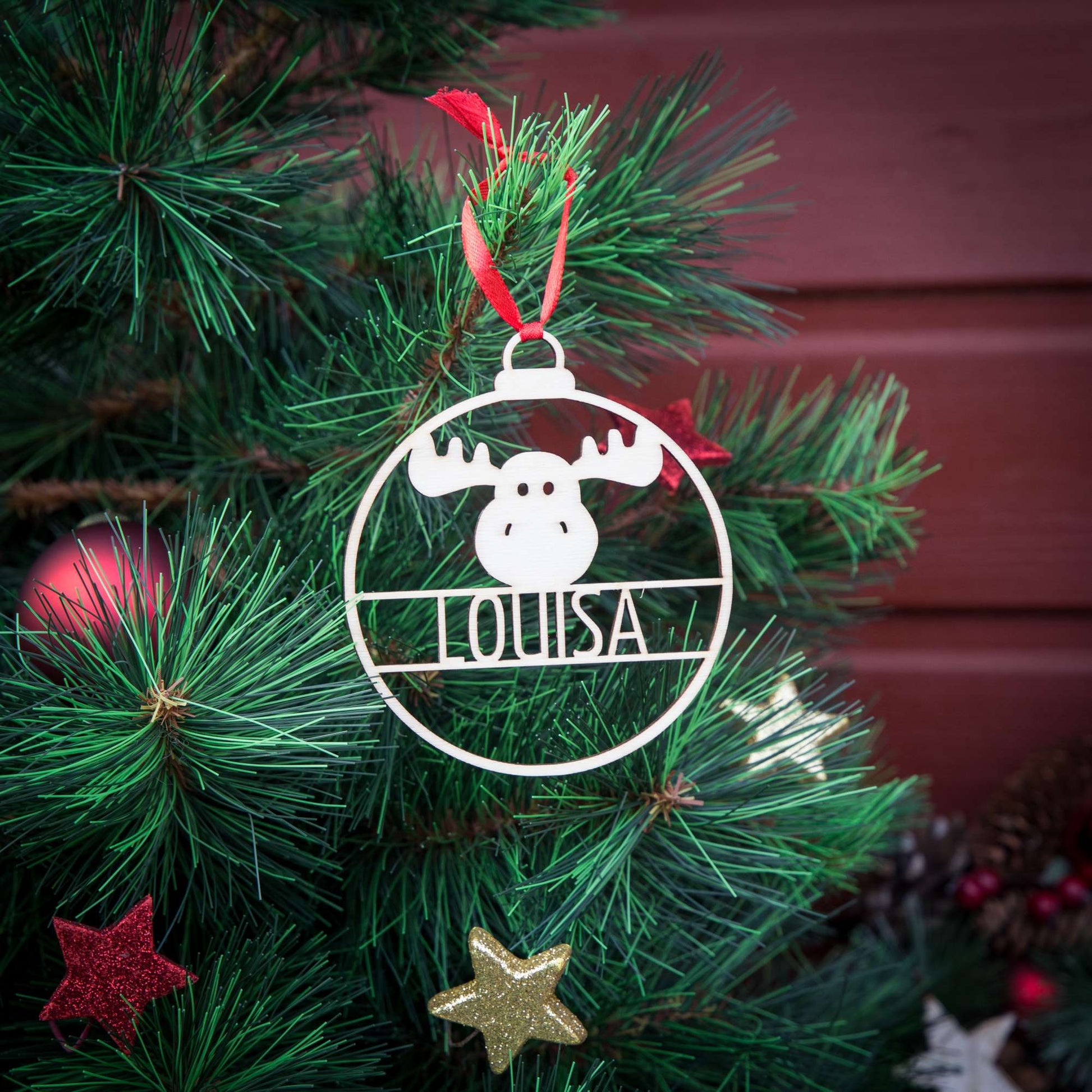 Weihnachtskugel aus Holz personalisiert mit Namen "Elch" ∅ 10 cm | Weihnachtsbaum Schmuck | Weihnachtsdeko | Christbaum
