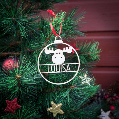 Weihnachtskugel aus Holz personalisiert mit Namen "Elch" ∅ 10 cm | Weihnachtsbaum Schmuck | Weihnachtsdeko | Christbaum