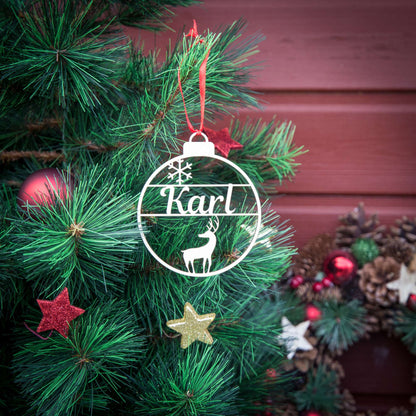 Weihnachtskugel aus Holz personalisiert mit Namen "Rentier+Schneeflocke" ∅ 10 cm | Weihnachtsbaum Schmuck | Weihnachtsdeko |  Christbaum |