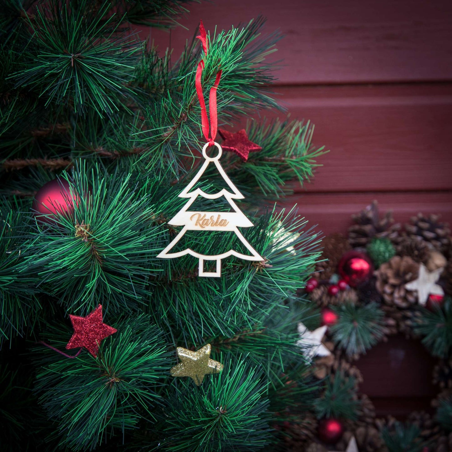Weihnachtsbaumschmuck aus Holz personalisiert mit Namen "Tannenbaum" 10 cm | Weihnachtsdeko |  Christbaum