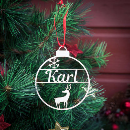 Weihnachtskugel aus Holz personalisiert mit Namen "Rentier+Schneeflocke" ∅ 10 cm | Weihnachtsbaum Schmuck | Weihnachtsdeko |  Christbaum |