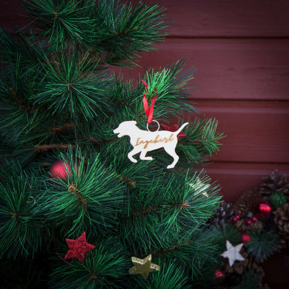 Weihnachtsbaumschmuck aus Holz personalisiert mit Namen "Hund" 10 cm | Weihnachtsdeko | Christbaum
