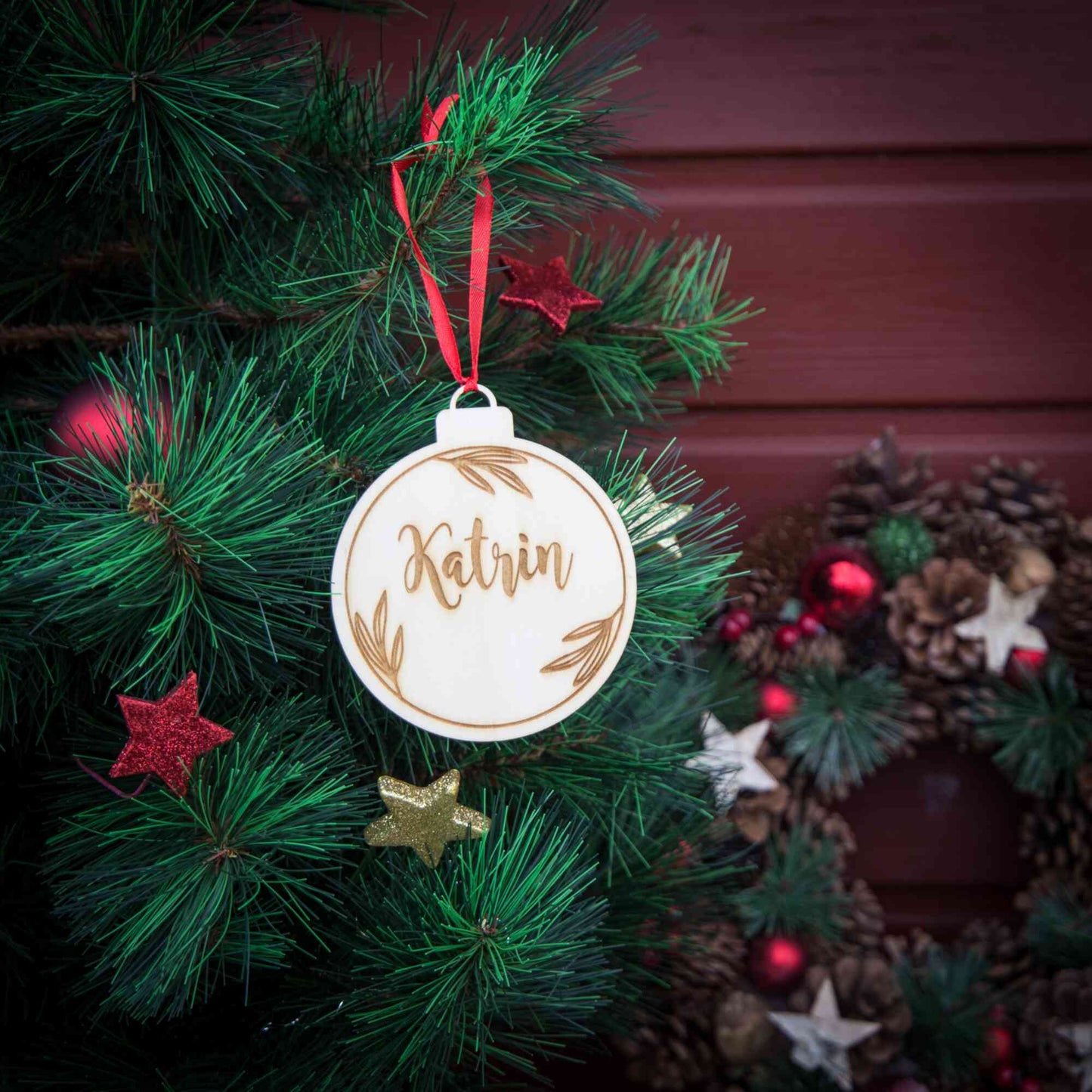 Weihnachtskugel aus Holz personalisiert mit Namen "Kugel Ranke" ∅ 10 cm | Weihnachtsbaum Schmuck | Weihnachtsdeko |  Christbaum