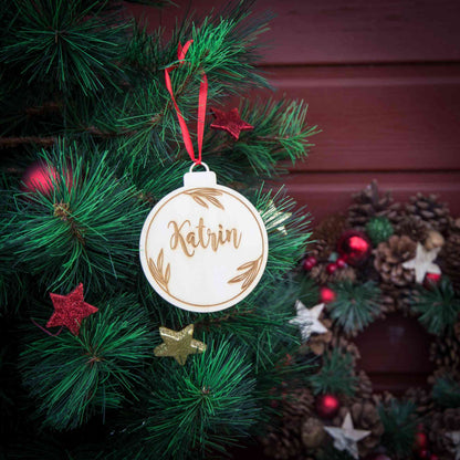 Weihnachtskugel aus Holz personalisiert mit Namen "Kugel Ranke" ∅ 10 cm | Weihnachtsbaum Schmuck | Weihnachtsdeko |  Christbaum