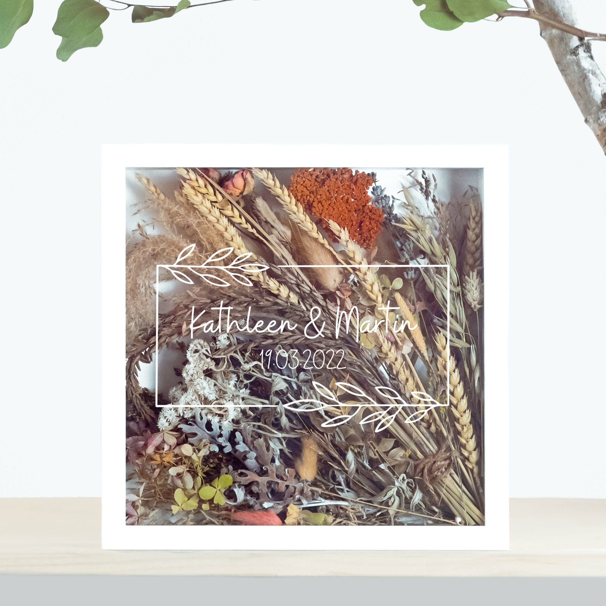 Brautstraußrahmen | Blätter | Personalisiert | Hochzeit | Blumen | Dried Flower | Erinnerung | Deko | Wanddeko