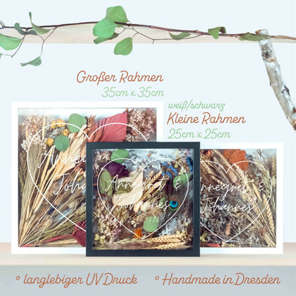 Brautstraußrahmen | Herz | Personalisiert | Hochzeit | Blumen | Dried Flower | Erinnerung | Deko | Wanddeko