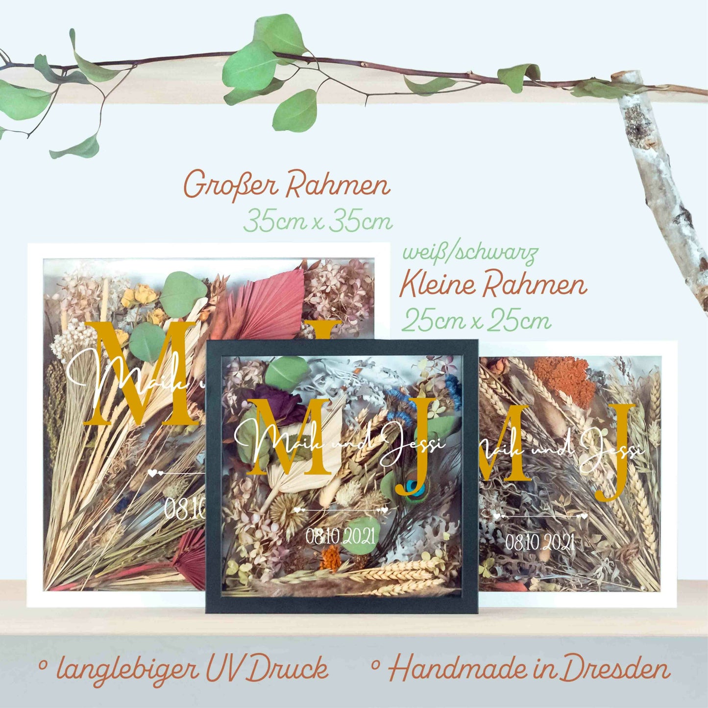 Brautstraußrahmen | Initialen | Personalisiert | Hochzeit | Blumen | Dried Flower | Erinnerung | Deko | Wanddeko