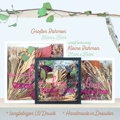 Brautstraußrahmen | Pink | Personalisiert | Hochzeit | Blumen | Dried Flower | Erinnerung | Deko | Wanddeko
