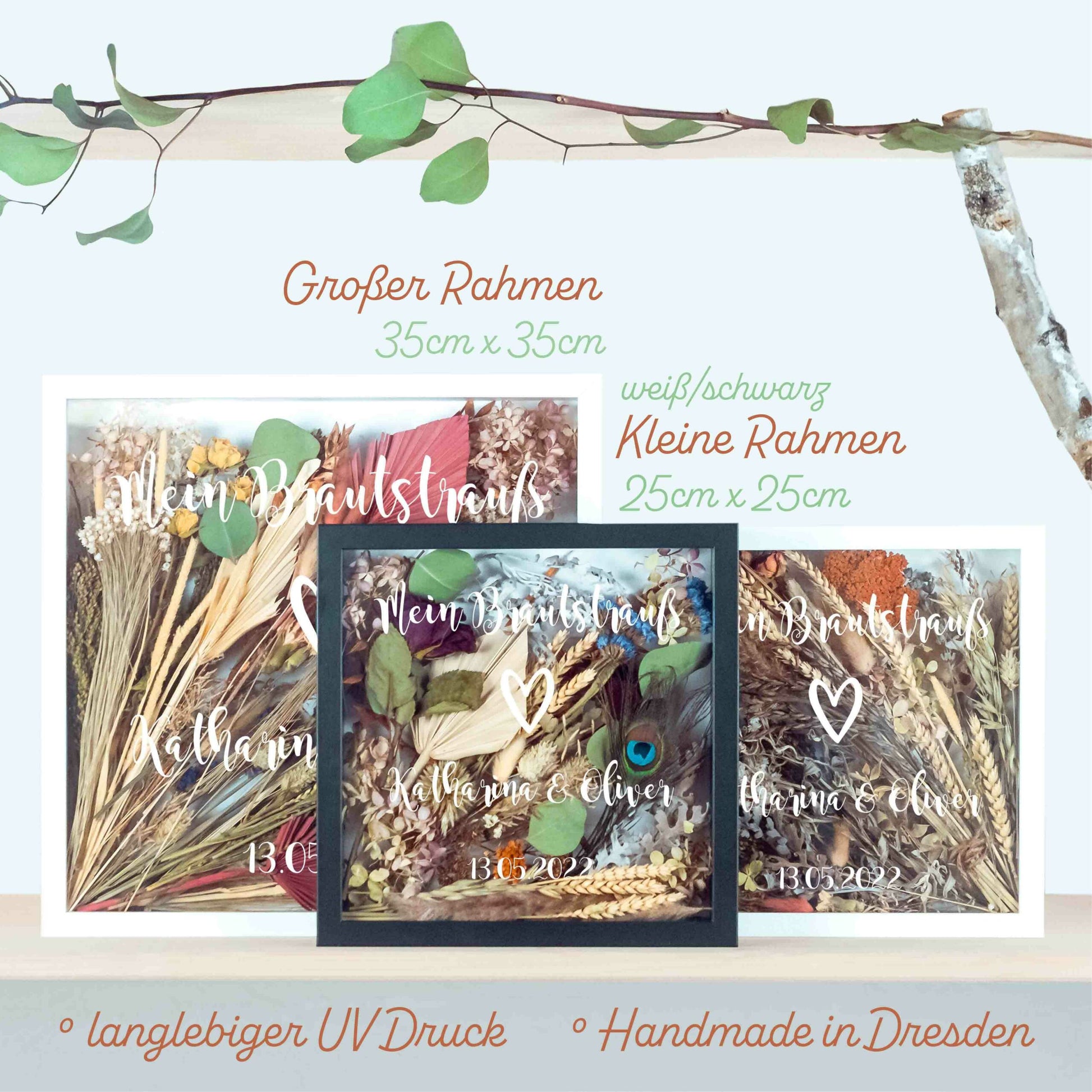 Brautstraußrahmen | Schlicht | Personalisiert | Hochzeit | Blumen | Dried Flower | Erinnerung | Deko | Wanddeko