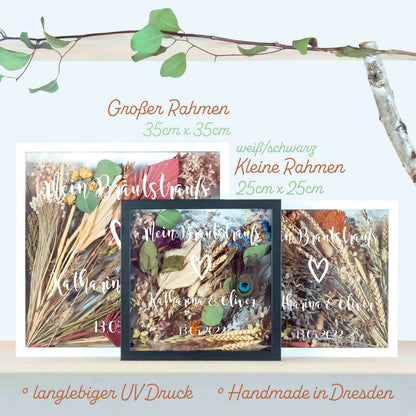 Brautstraußrahmen | Schlicht | Personalisiert | Hochzeit | Blumen | Dried Flower | Erinnerung | Deko | Wanddeko