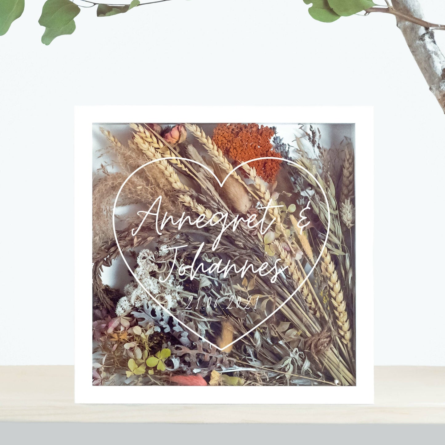 Brautstraußrahmen | Herz | Personalisiert | Hochzeit | Blumen | Dried Flower | Erinnerung | Deko | Wanddeko