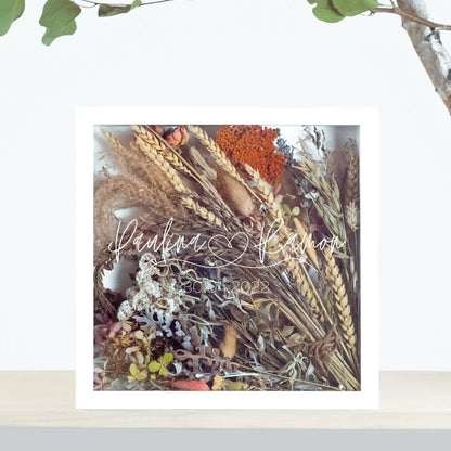 Brautstraußrahmen | Monochrom | Personalisiert | Hochzeit | Blumen | Dried Flower | Erinnerung | Deko | Wanddeko