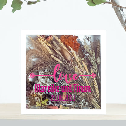 Brautstraußrahmen | Pink | Personalisiert | Hochzeit | Blumen | Dried Flower | Erinnerung | Deko | Wanddeko