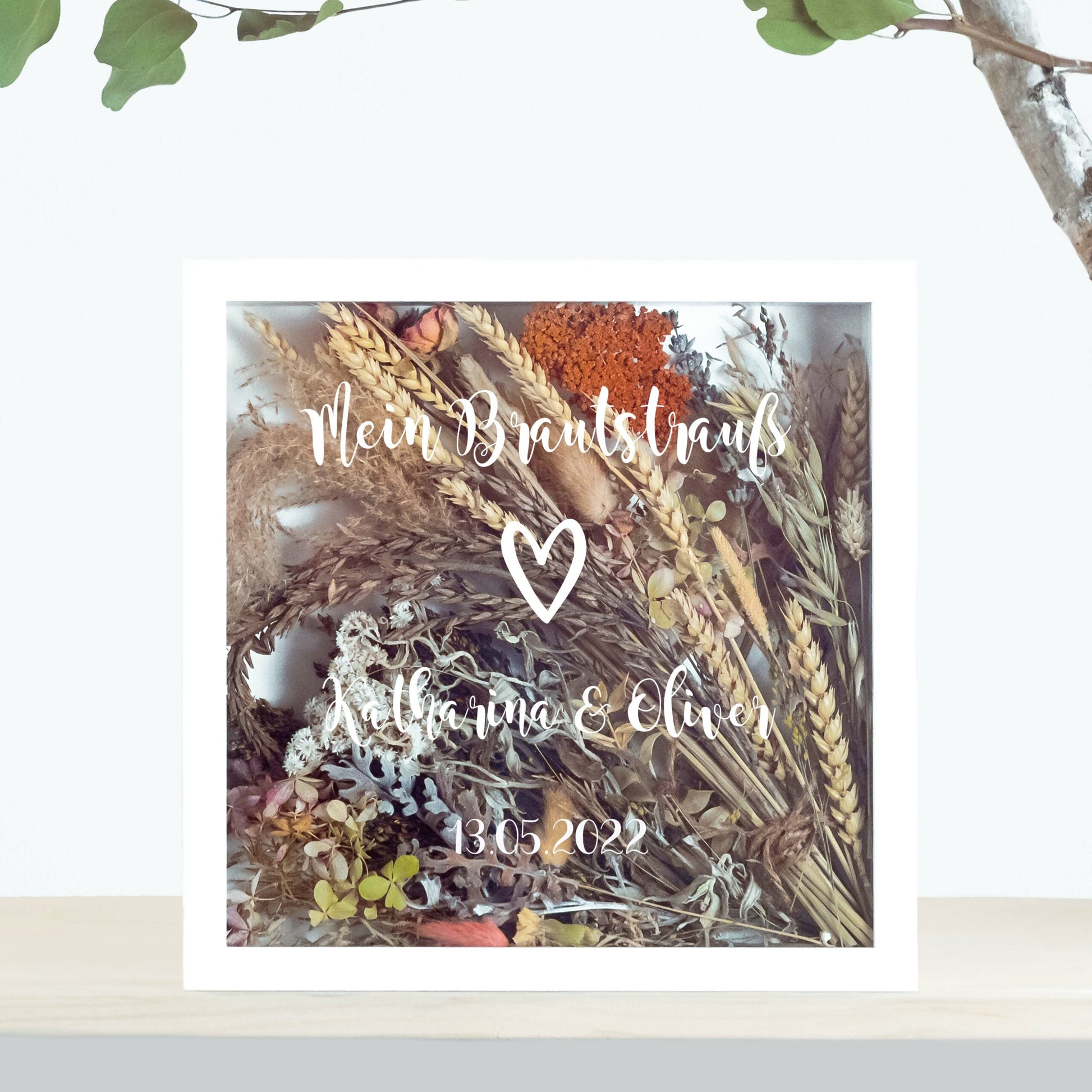 Brautstraußrahmen | Schlicht | Personalisiert | Hochzeit | Blumen | Dried Flower | Erinnerung | Deko | Wanddeko